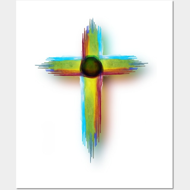 Watercolor Rainbow Cross Wall Art by ginkelmier